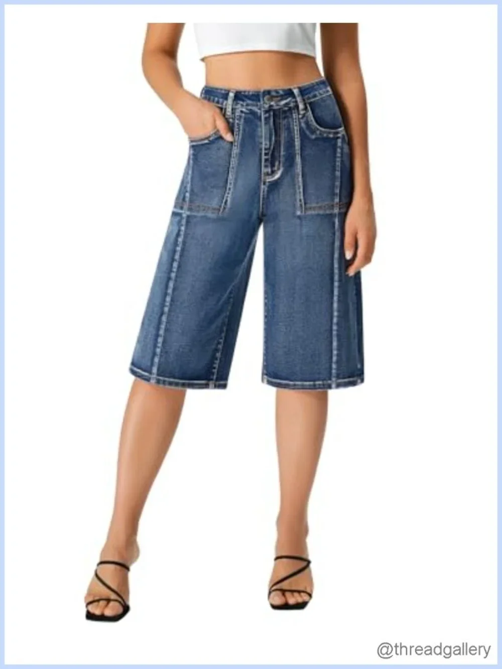 Womens Bermuda Jean Shorts High Rise Stretchy Denim Long Jorts with Large